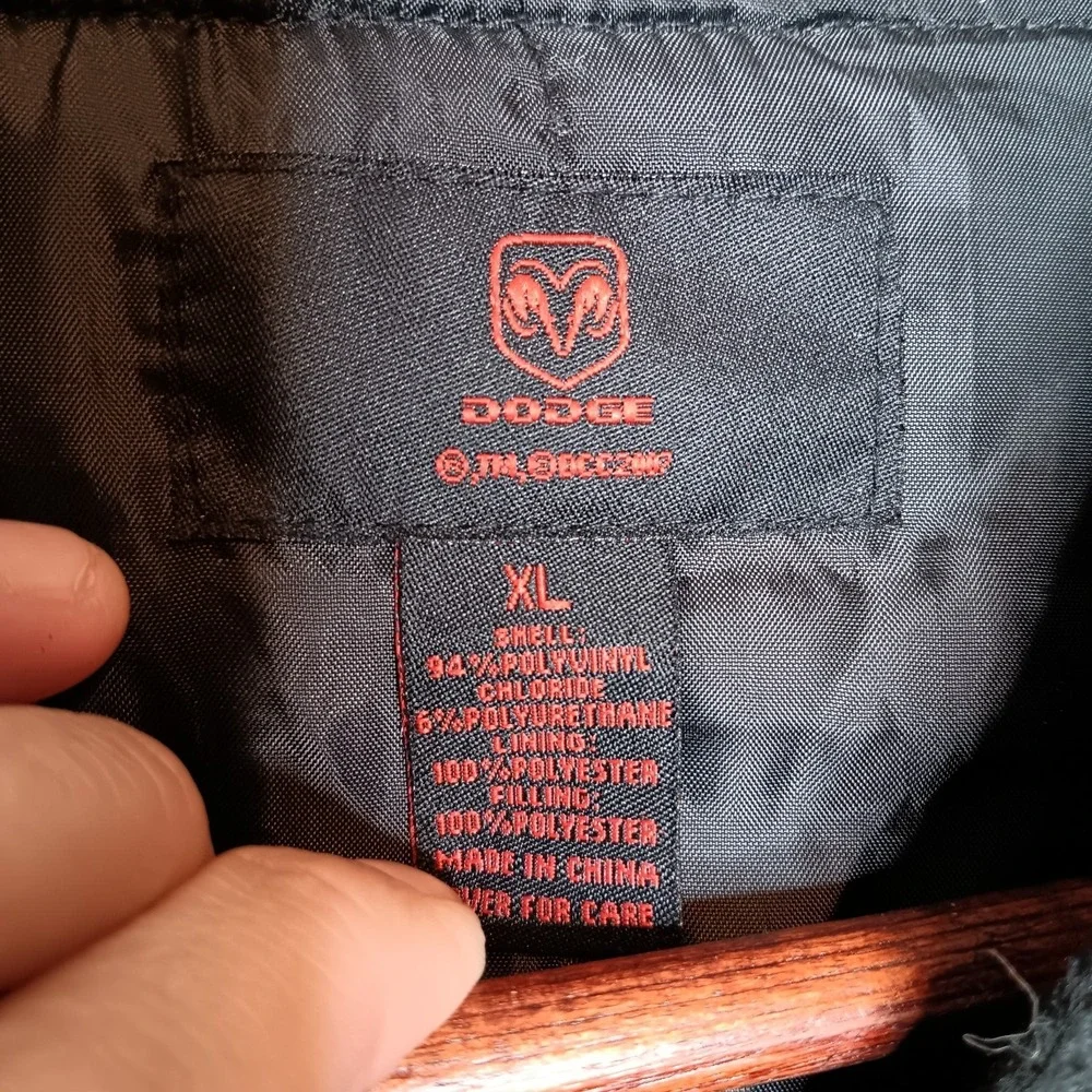 VTG Y2K Dodge Ram Faux Leather Bomber Jacket XL Black Red Embroidered Streetwear